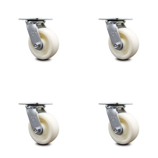 Service Caster 5 Inch Nylon Wheel Swivel Caster Set with Roller Bearings SCC-30CS520-NYR-4 - main